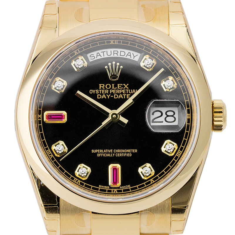 Rolex Day-Date 36mm Yellow Gold Black/Diamond Oyster 118208