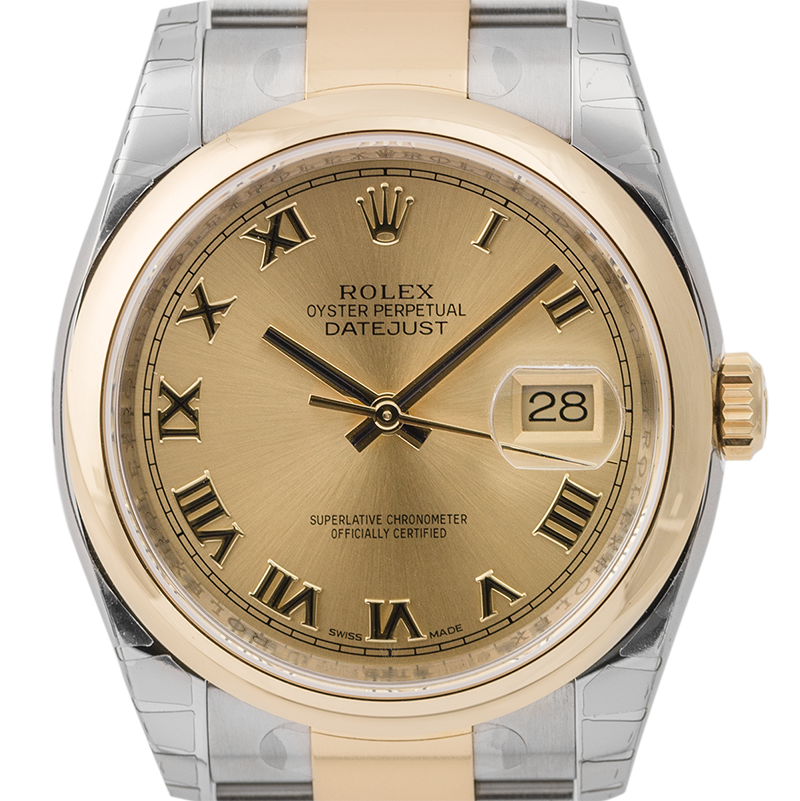 Rolex DateJust 36mm Yellow Gold and Steel Champagne/Roman 116203