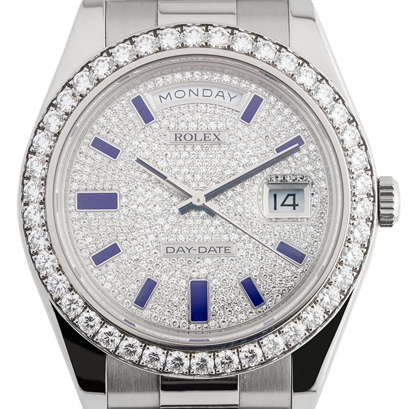 Rolex Day-Date 41 White Gold Diamond-Paved Blue Enamel Hour Markers President 218349