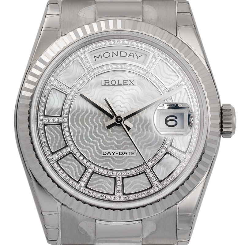 Rolex Day-Date 36 White Gold White Carousel Dial 118239