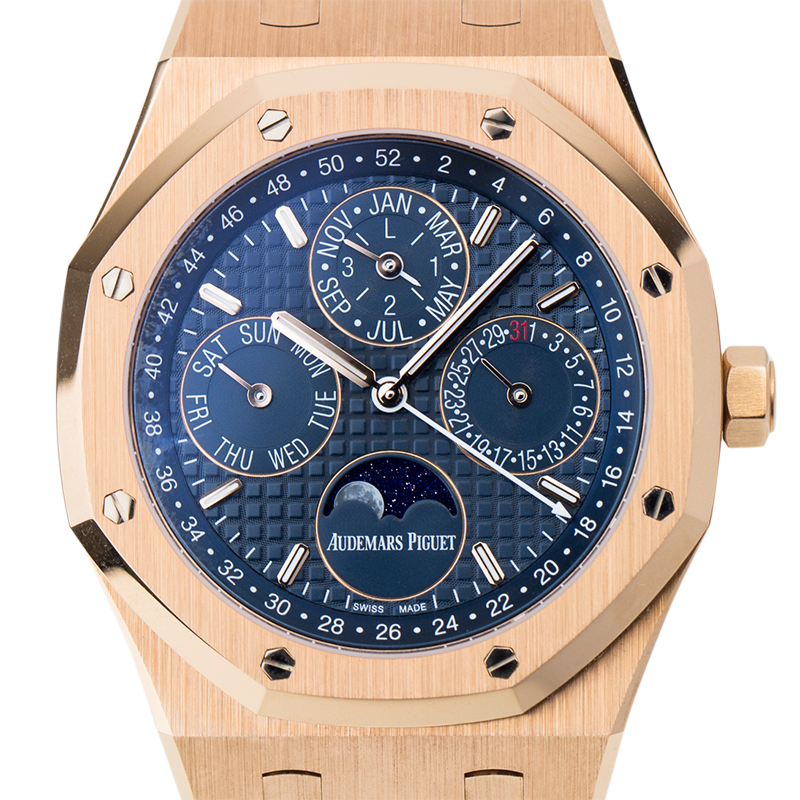 Audemars Piguet Royal Oak Perpetual Calendar Rose Gold Blue Dial 26574OR.OO.1220OR.02