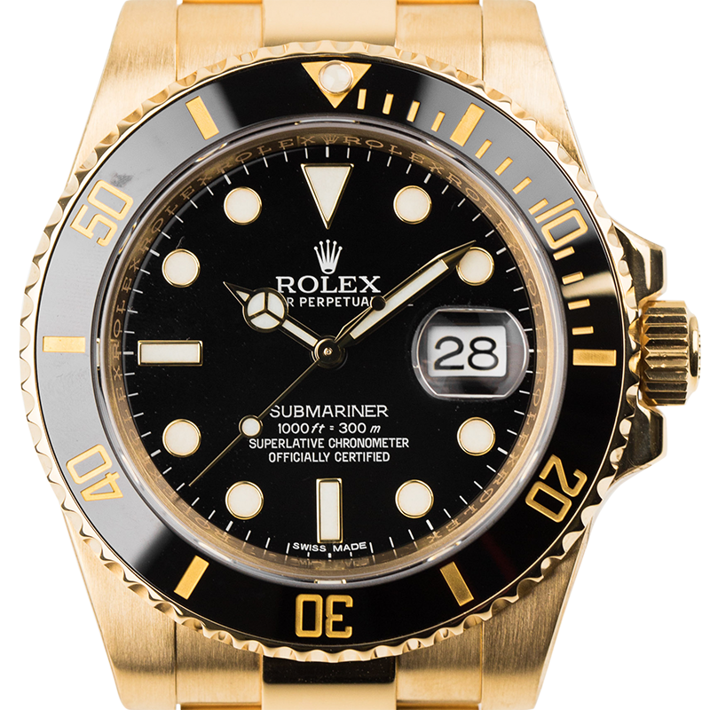 Rolex Submariner 18ct Yellow Gold Black Dial And Bezel 116618LN