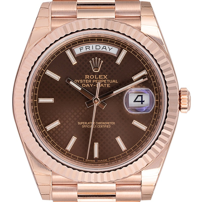 Rolex Day-Date 40 18ct Everose Gold Chocolate Diagonal Motif Dial 228235-0006