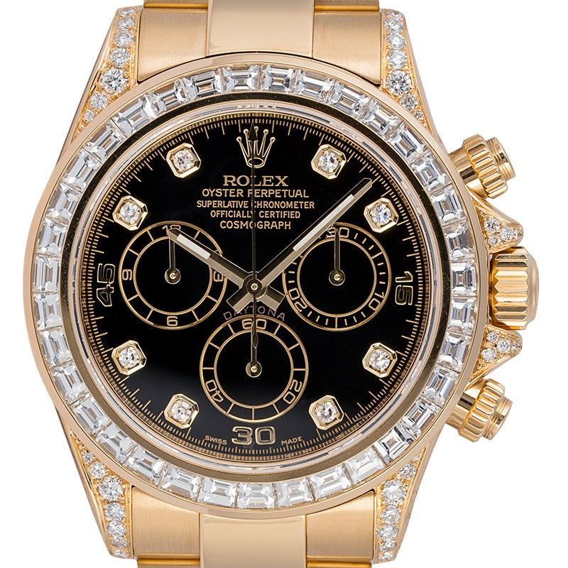 Rolex Daytona 18ct Yellow Gold Custom Diamond Set with Factory Black/Diamonds Dial 116528