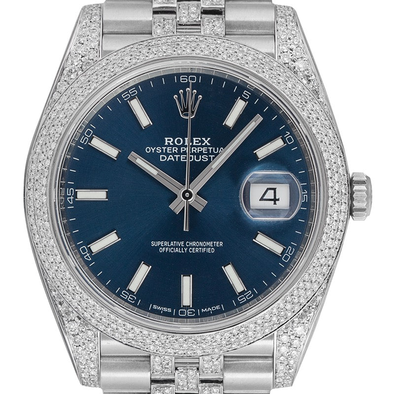 Rolex Datejust 41 Steel with Blue Dial Custom Micro Diamond Set 126300