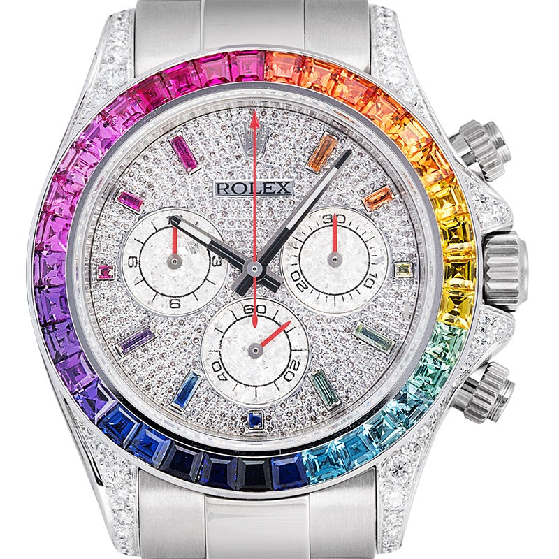 Rolex Daytona 18ct White Gold Diamond Set Custom Rainbow 116509