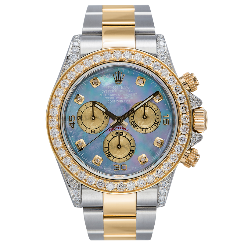 Rolex Cosmograph Daytona Steel/Yellow Gold Custom Diamond Set MOP Dial 116523