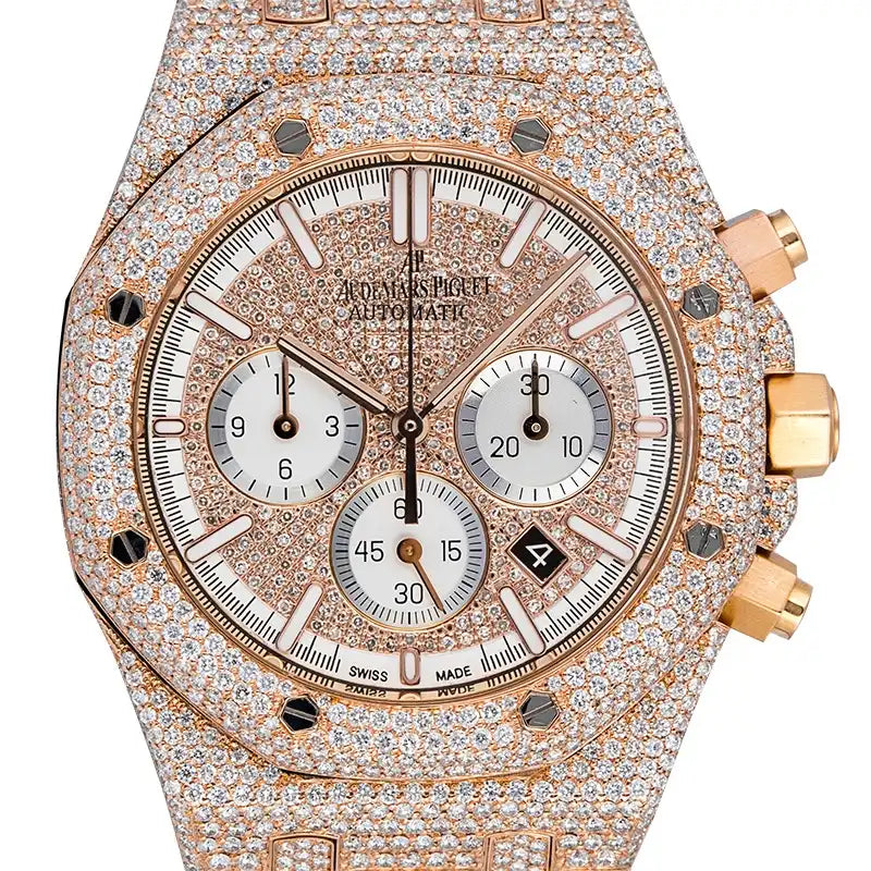 Audemars Piguet Royal Oak Chronograph Rose Gold Custom Diamond Set with White Dial