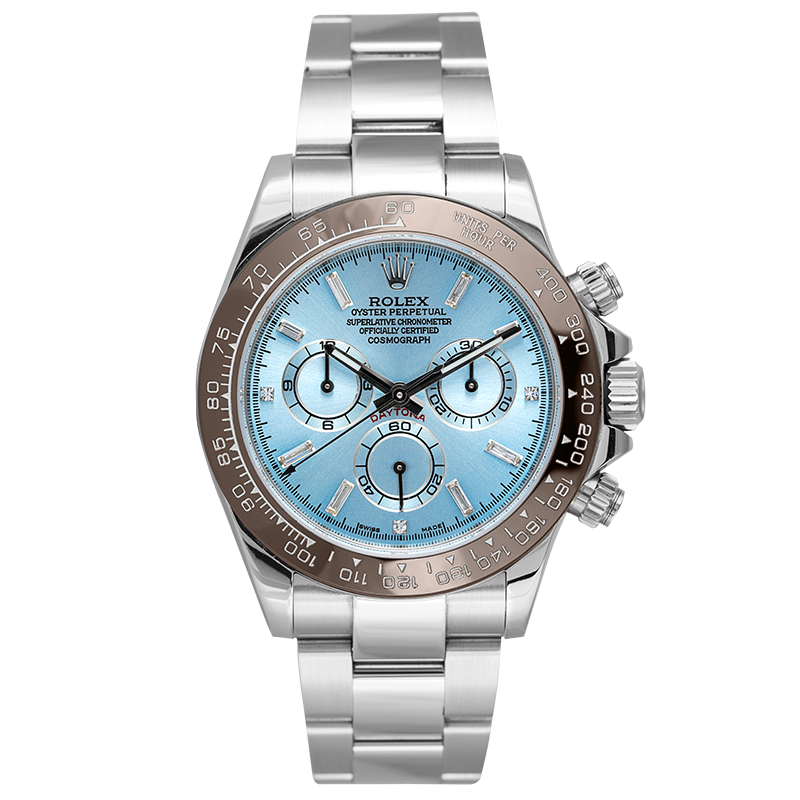 Rolex Daytona Stainless Steel custom Brown Ceramic Bezel Ice Blue/Diamonds 116520