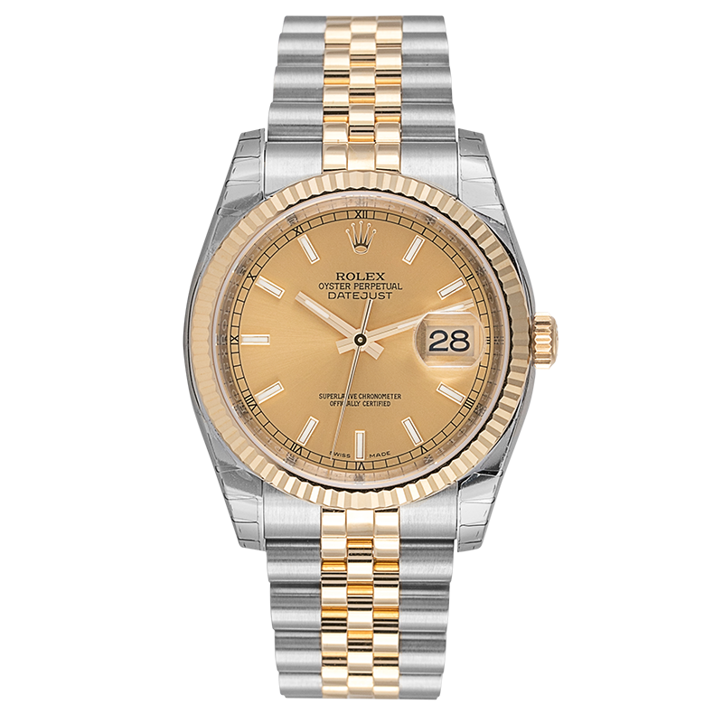 Rolex DateJust 36mm Stainless Steel & Yellow Gold Champagne/Index Dial 116233