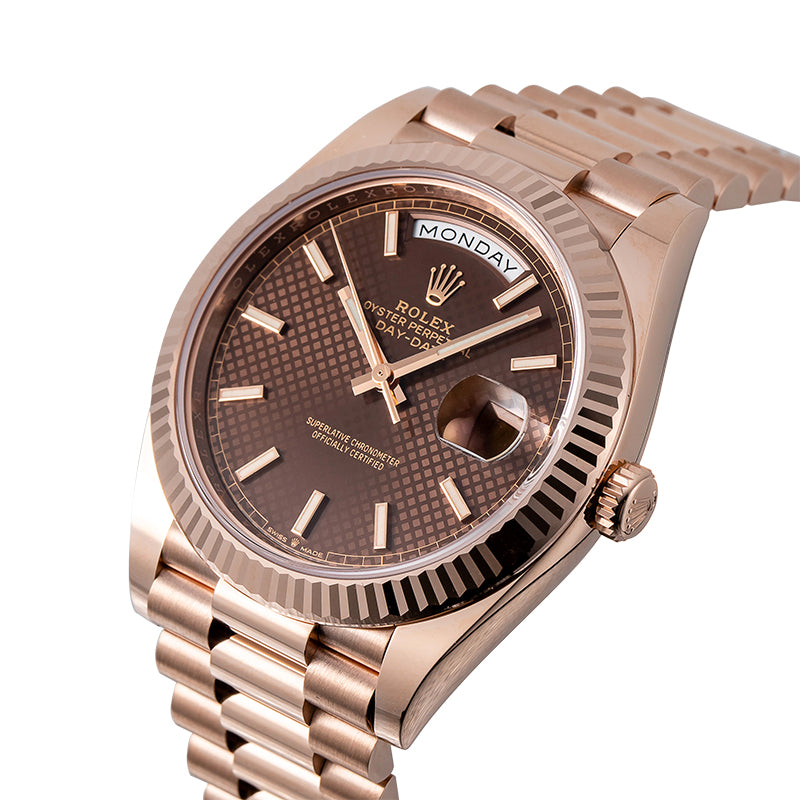 Rolex Day-Date 40 18ct Everose Gold Chocolate Diagonal Motif 228235