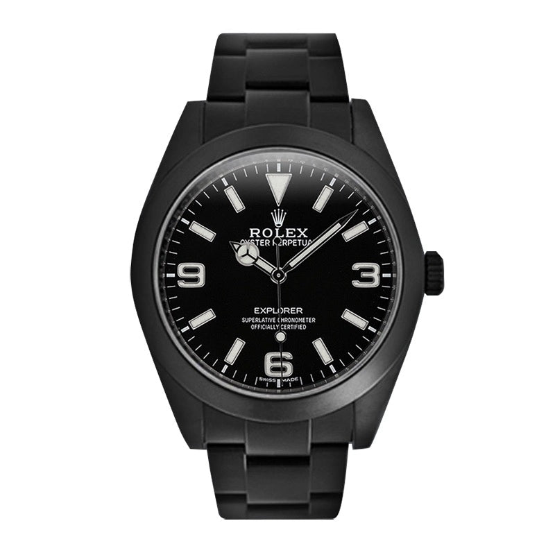 Full view of Custom Black PVD Rolex Explorer Black Dial 214270