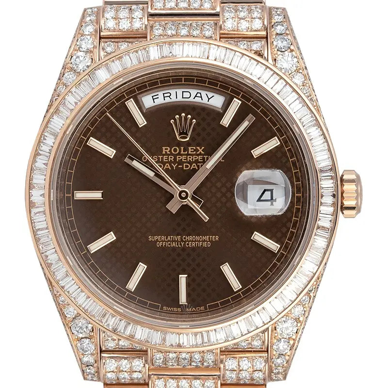 Custom Diamond Set Rolex Day-Date 40 Rose Gold Chocolate Dial 228235