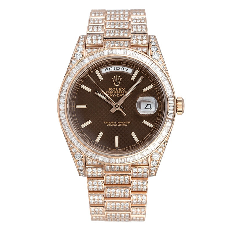 Custom Diamond Set Rolex Day-Date 40 Rose Gold Chocolate Dial 228235