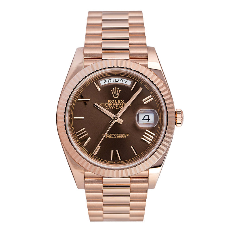 Rolex Day-Date 40 18ct Everose Gold Chcolate/Roman Dial 228235 Watch