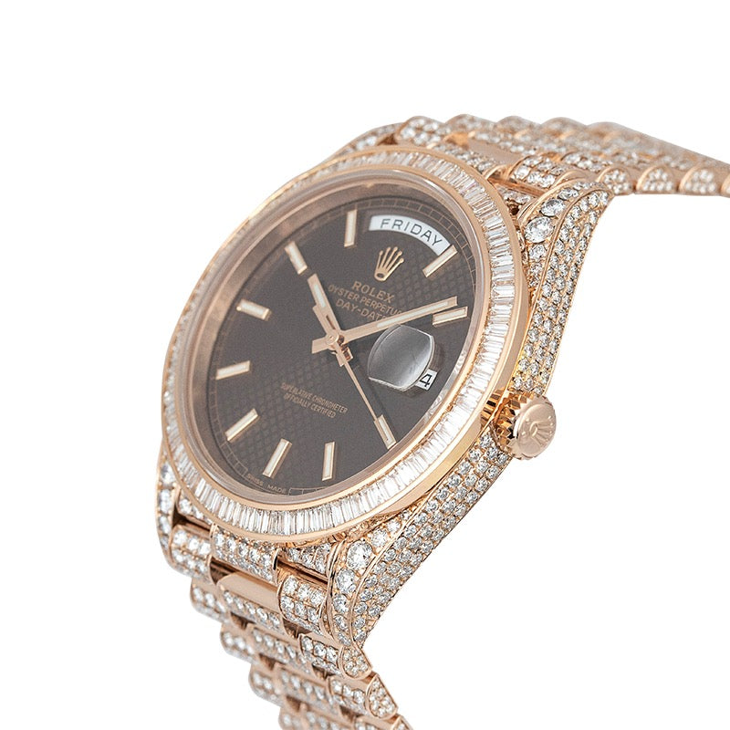 Custom Diamond Set Rolex Day-Date 40 Rose Gold Chocolate Dial 228235