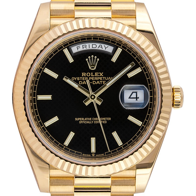 Rolex Day-Date 40 18ct Yellow Gold Black Diagonal Motif Dial 228238