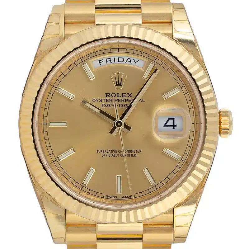 Close up - Rolex Day-Date 40 18ct Yellow Gold Champagne Dial 228238