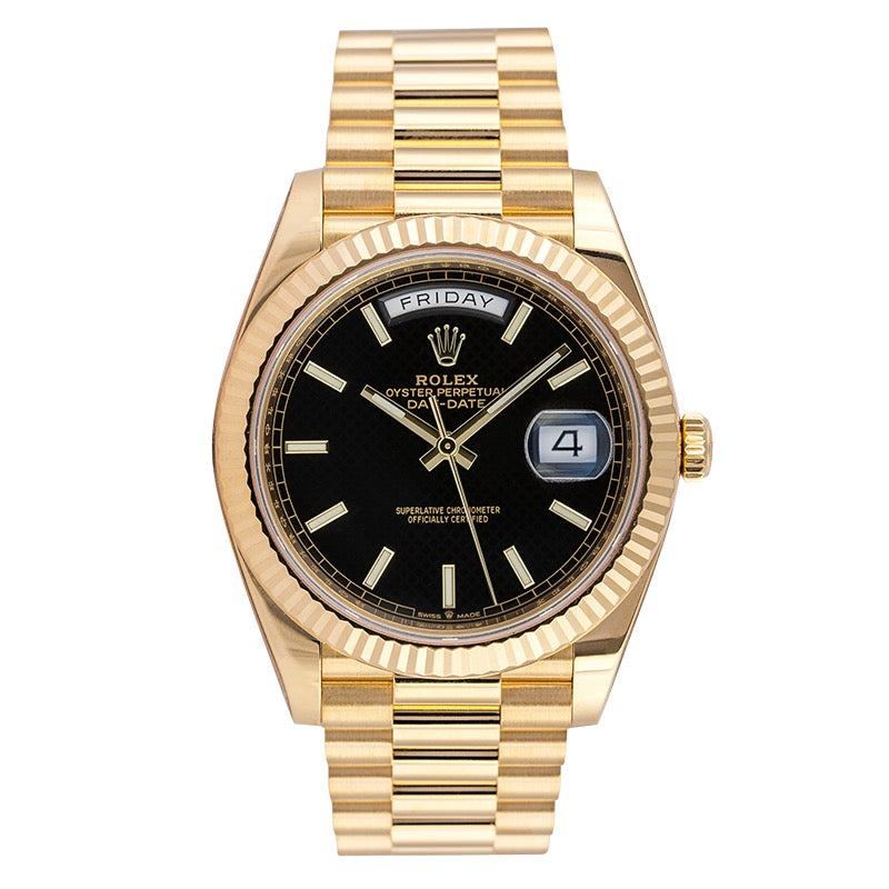 Rolex Day-Date 40 18ct Yellow Gold Black Diagonal Motif Dial 228238