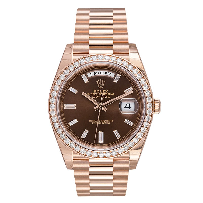 Rolex Day-Date 40 18ct Everose Gold Chocolate Dial Set with Diamonds 228345RBR