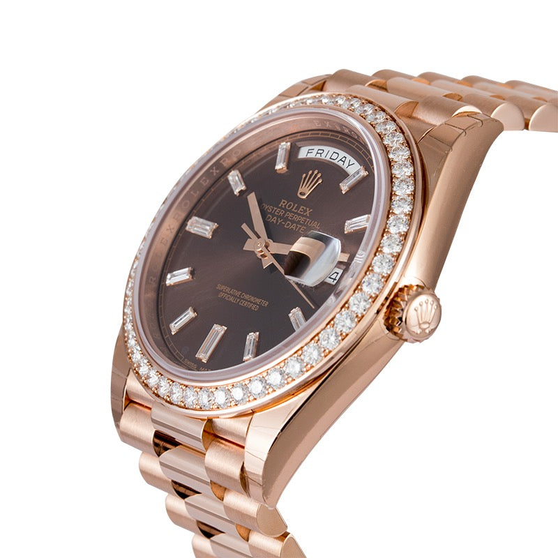 Rolex Day-Date 40 18ct Everose Gold Chocolate Dial Set with Diamonds 228345RBR