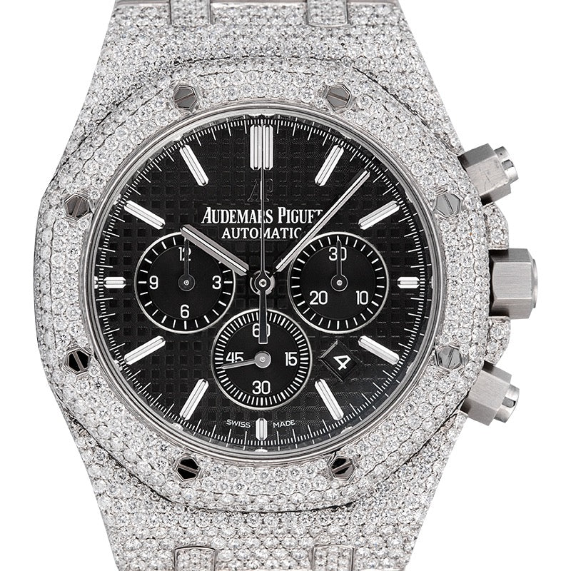 Custom Diamond Set Audemars Piguet Royal Oak Chronograph Black Dial Watch