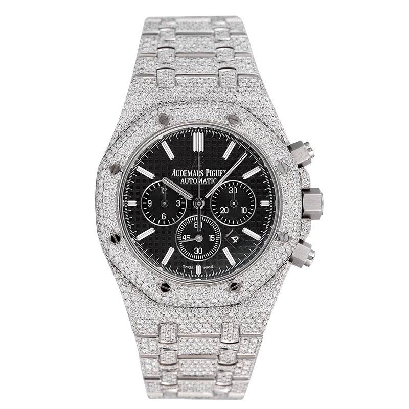 Custom Diamond Set Audemars Piguet Royal Oak Chronograph Black Dial Watch