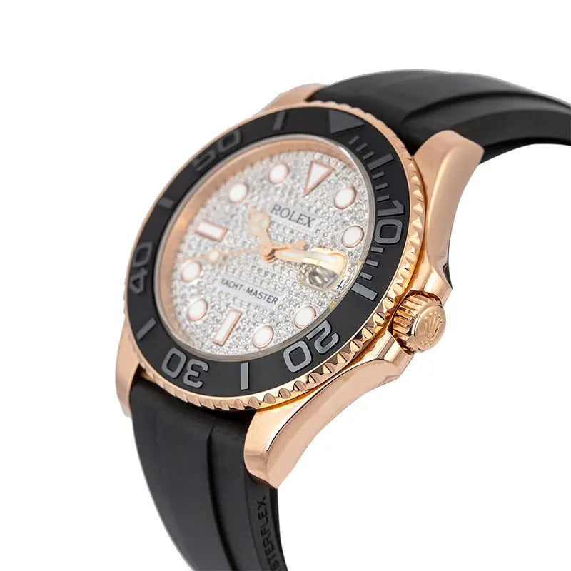 Side view of Rolex Yacht-Master 37 Rose Gold Custom Diamond Paved Dial 268655