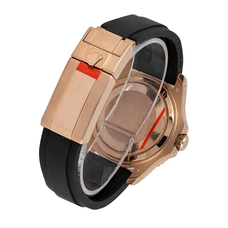 Back view of Rolex Yacht-Master 37 Rose Gold Custom Diamond Paved Dial 268655