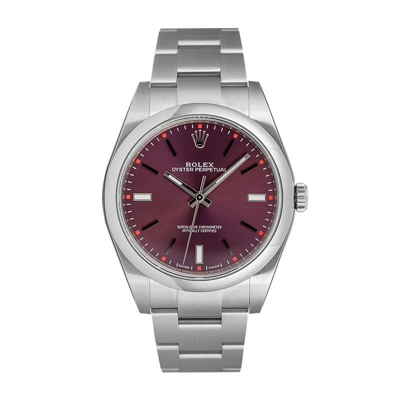 Rolex Oyster Perpetual 39 Steel Red Grape Dial Steel 114300