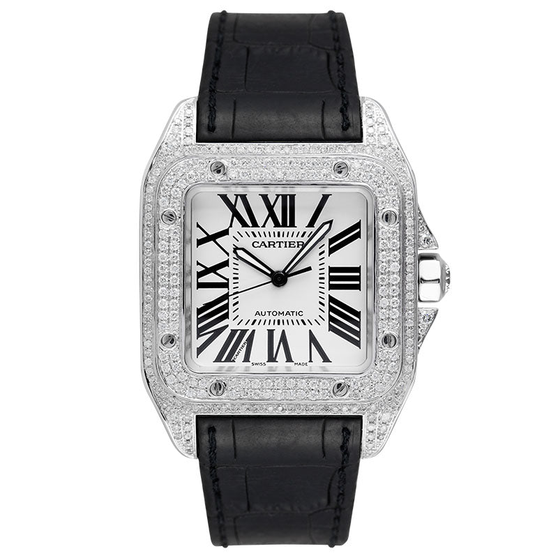 Cartier Santos 100 Large Diamond Set White Dial W20073X8