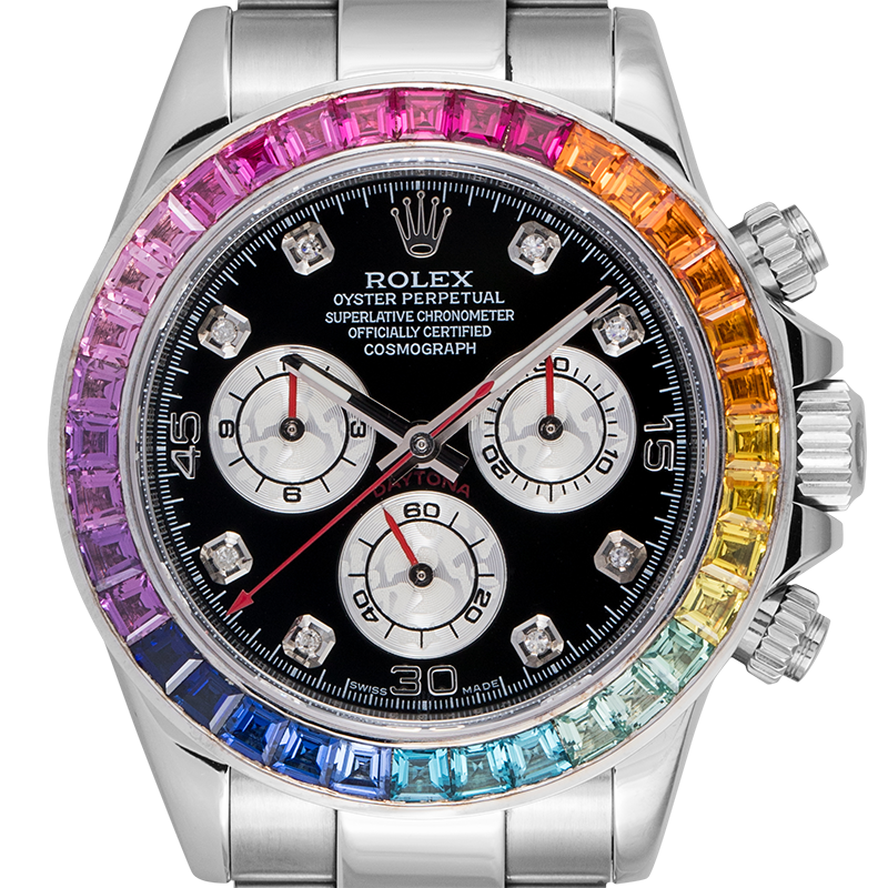 Rolex Cosmograph Daytona Stainless Steel With Custom Rainbow Bezel and Custom Dial 116520