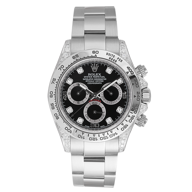 Rolex Daytona 18ct White Gold Diamond Set with Black/Diamonds Dial 116509