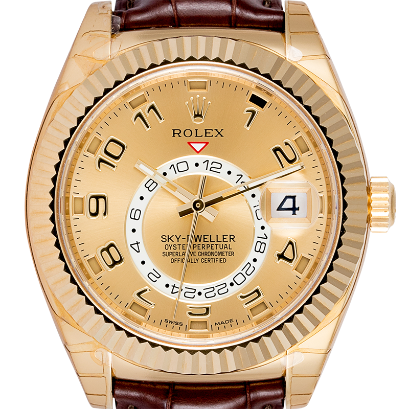 Rolex Sky-Dweller 18ct Yellow Gold Champagne/Arab Leather Strap 326138