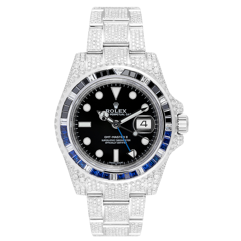 Rolex GMT-Master II Stainless Steel Micro Diamond Set with Custom Black/Blue Bezel 116710BLNR