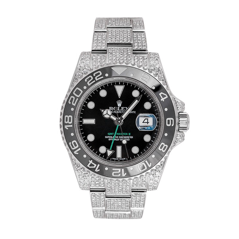 Custom Diamond Set Rolex GMT-Master II Black Dial Watch 116710LN