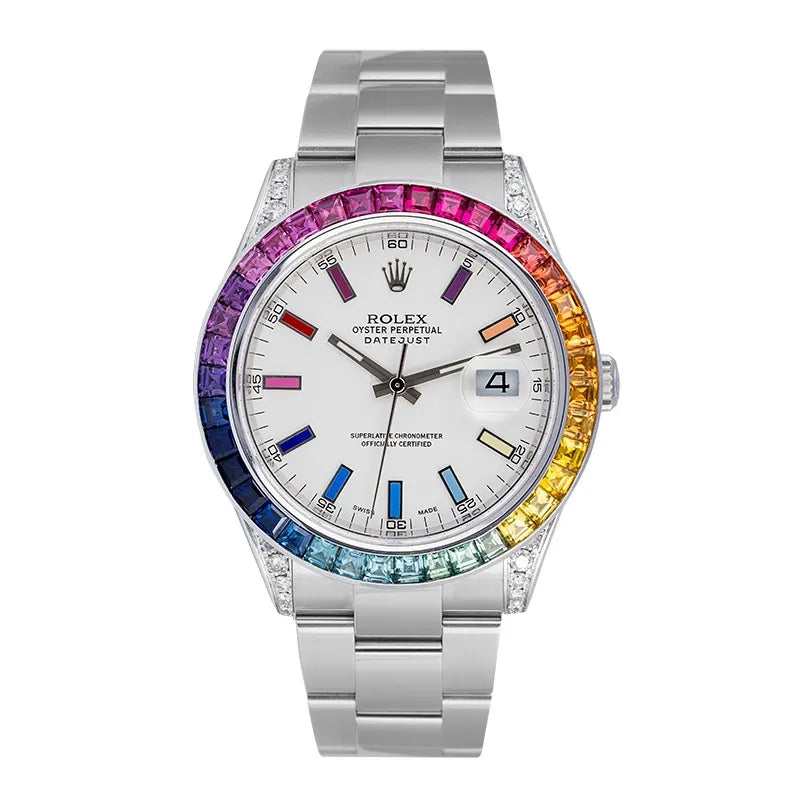Full view of Rolex Datejust II Custom Rainbow Set 116300
