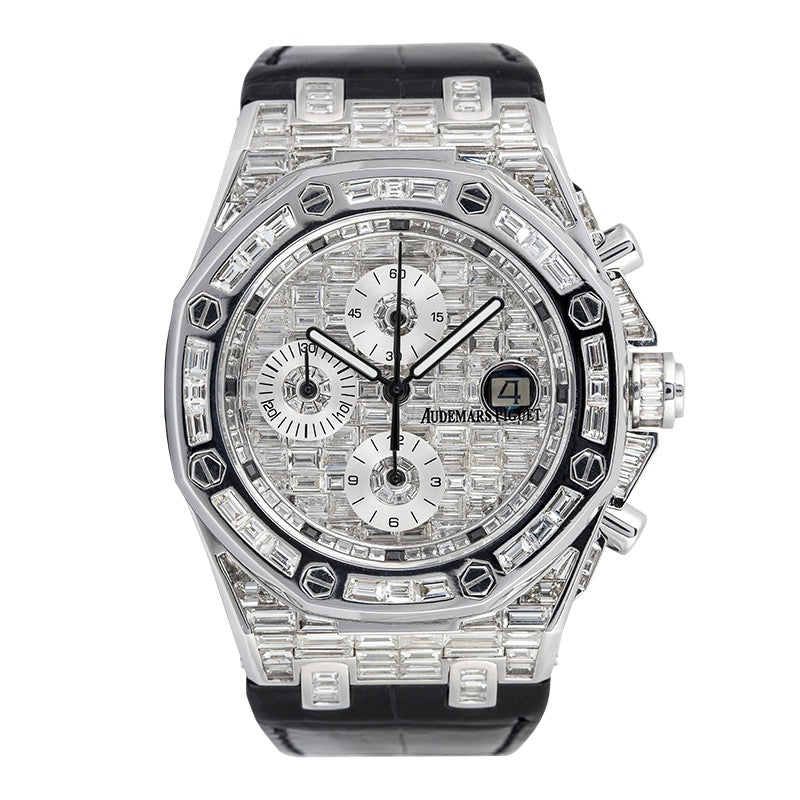 Custom White Gold Audemars Piguet Royal Oak Offshore set with Baguette-Cut Diamonds