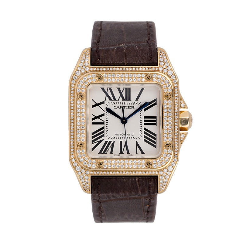 Cartier Santos 100 Midi Yellow Gold Factory Diamond Set WM502051