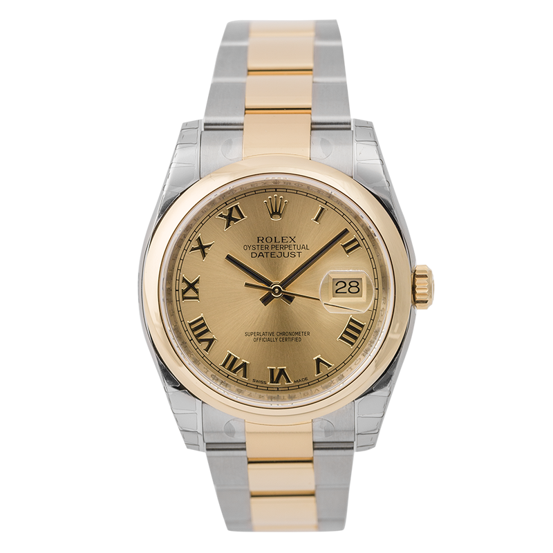 Rolex DateJust 36mm Yellow Gold and Steel Champagne/Roman 116203