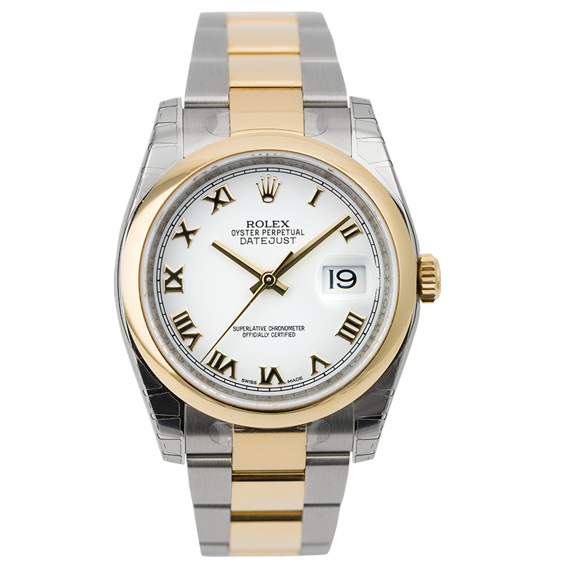 Rolex DateJust 36mm Yellow Gold and Steel White/Roman 116203