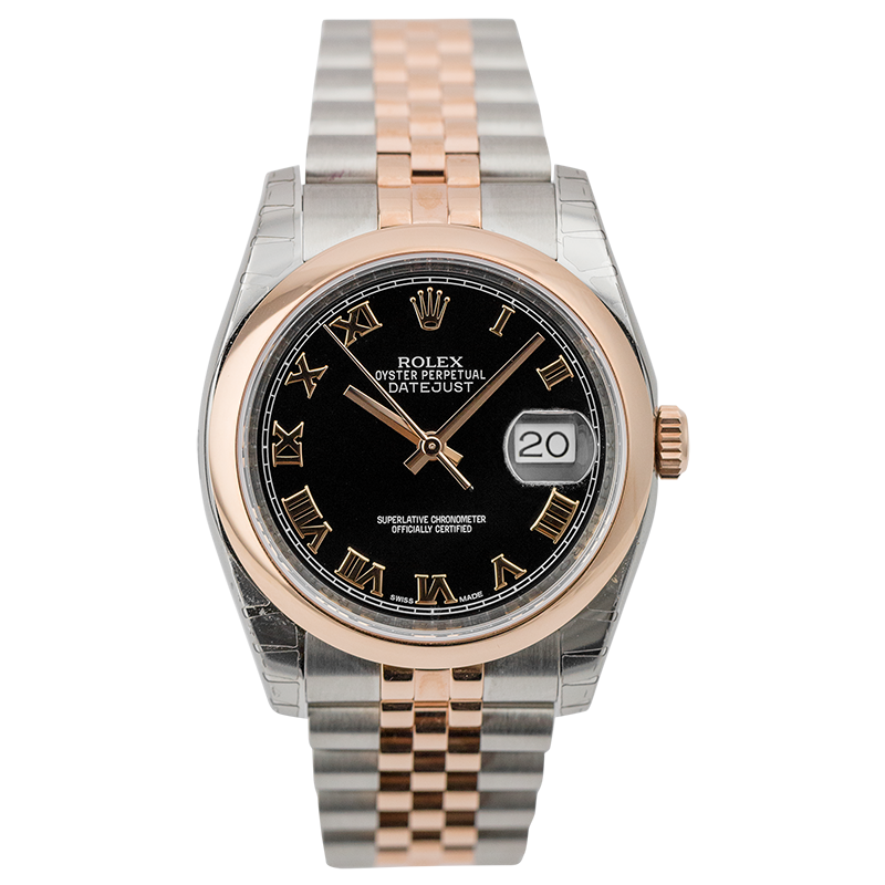 Rolex DateJust 36mm Steel and Rose Gold Black/Roman 116201