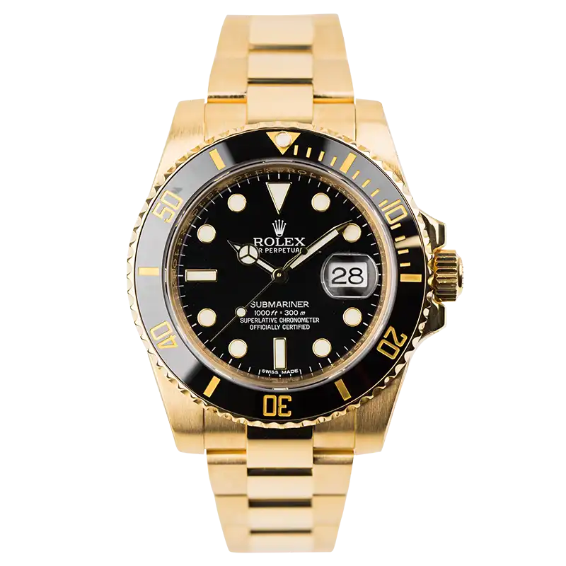 Full view of Rolex Submariner 18ct Yellow Gold Black Dial And Bezel 116618LN