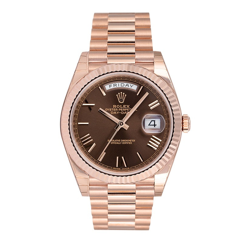 Rolex Day-Date 40 Everose Gold Chocolate/Roman President 228235