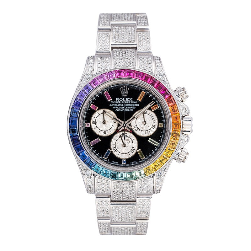 Custom Diamond Set Rainbow Rolex Daytona 18ct White Gold 116509