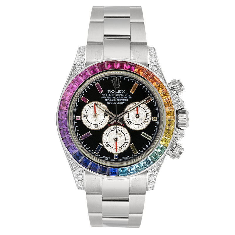 Rolex Daytona 18ct White Gold Diamond Set Custom Rainbow 116509