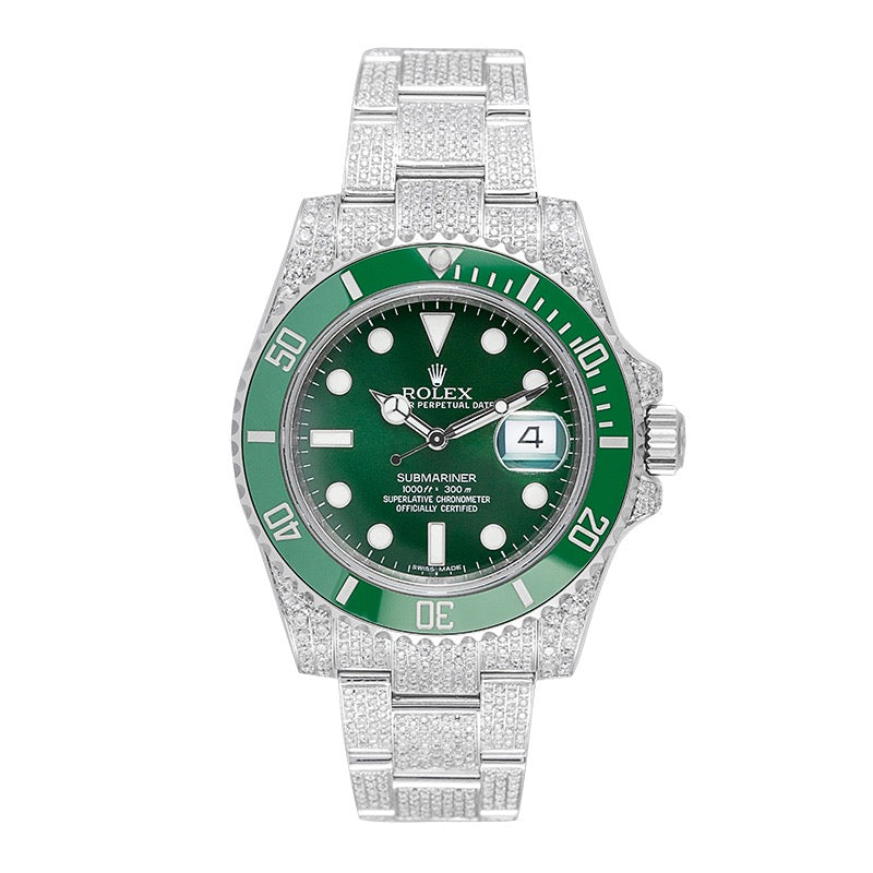 Custom Diamond Set Rolex Submariner Date "Hulk" Green Dial 116610LV Watch