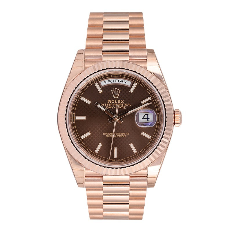 Rolex Day-Date 40 18ct Everose Gold Chocolate Diagonal Motif Dial 228235-0006