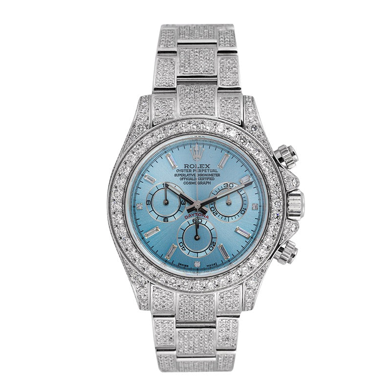 Custom Diamond Set Rolex Daytona 116509 White Gold with Custom Blue/Baguette Dial