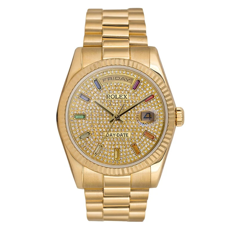Full view of Rolex Day-Date 36 18ct Custom Diamond Set Dial 118238